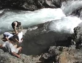 Julian, Nick and Graham take drastic measures to cool down - 9.0 miles from Skjolden, 770m above sea level